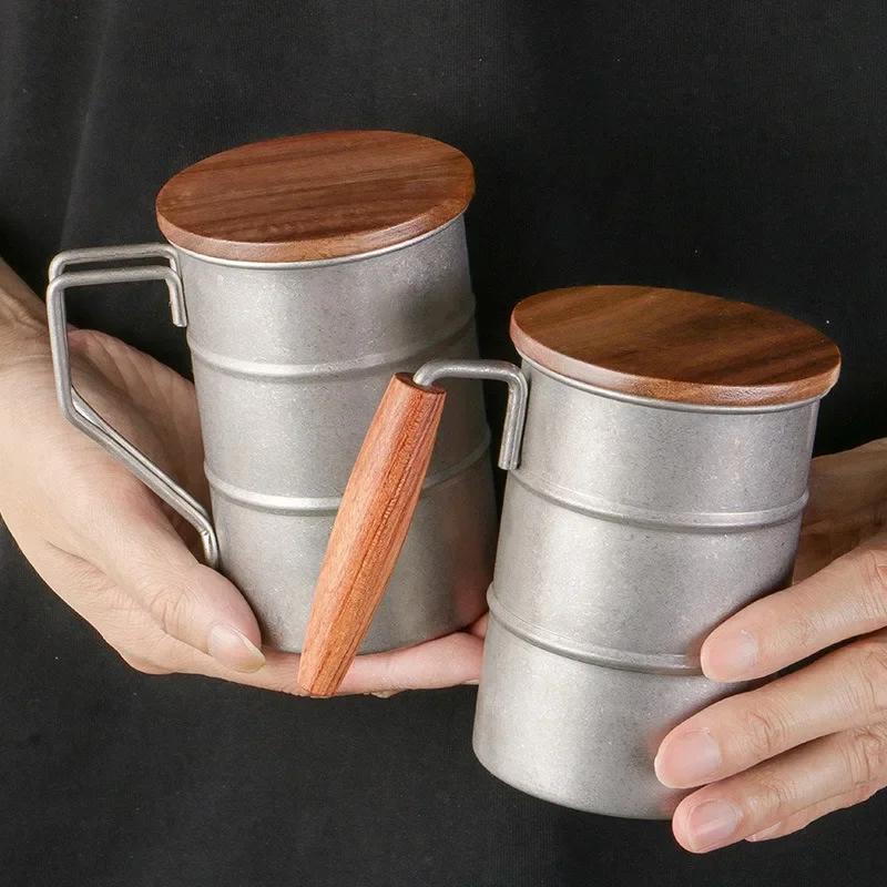 370ML Retro Coffee Cup Wine Glass Stainless Steel Outdoor Camping Mug with Handle Portable Beer Mug Picnic Travel Drinkware