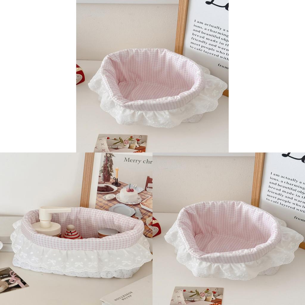Cotton Dot Edge Storage Basket With Lace Details For Home Organization And Gift Ideas