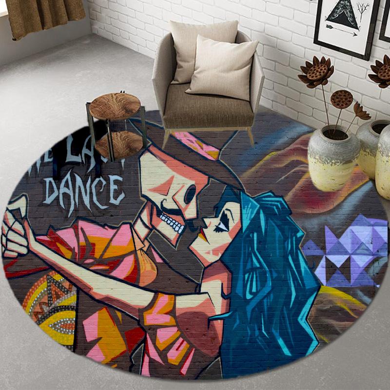 Baby Crawl Cartoon Carpet Modern Floor Mats Skull Mandala Children 'S Room Carpet Bedroom Home Living Room Round Carpet