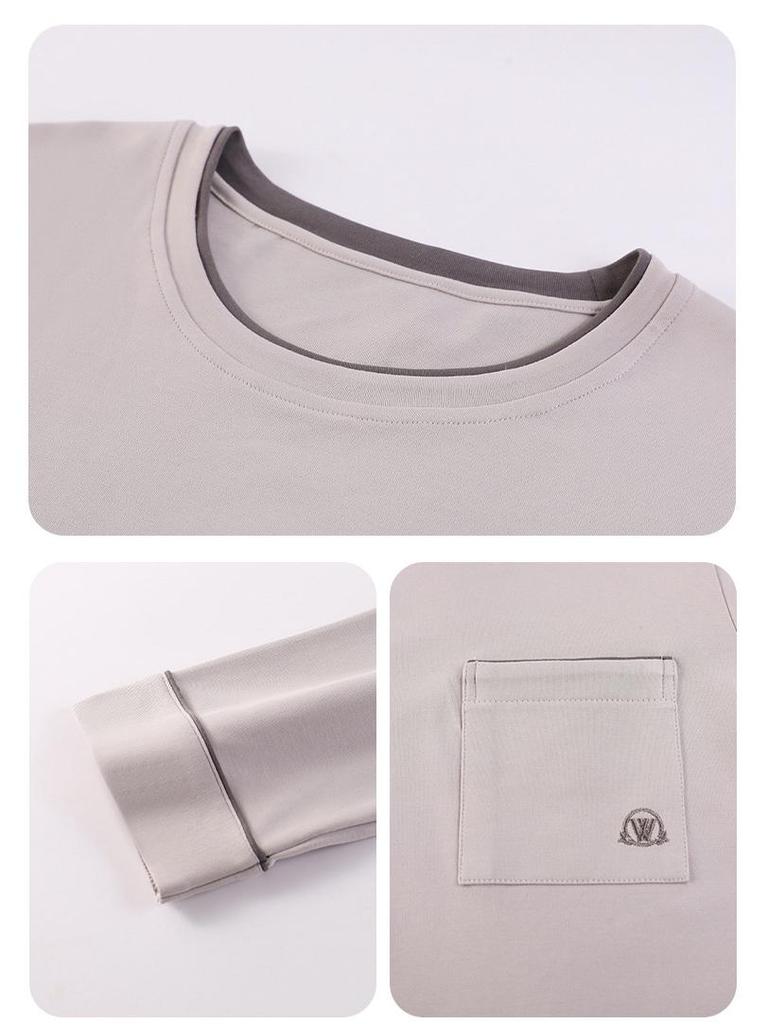 Men's 100% Pure Cotton Pajamas - Long Sleeve & Pants, Solid Color, Loose Fit, Two-Piece Set for Spring & Autumn Homewear.