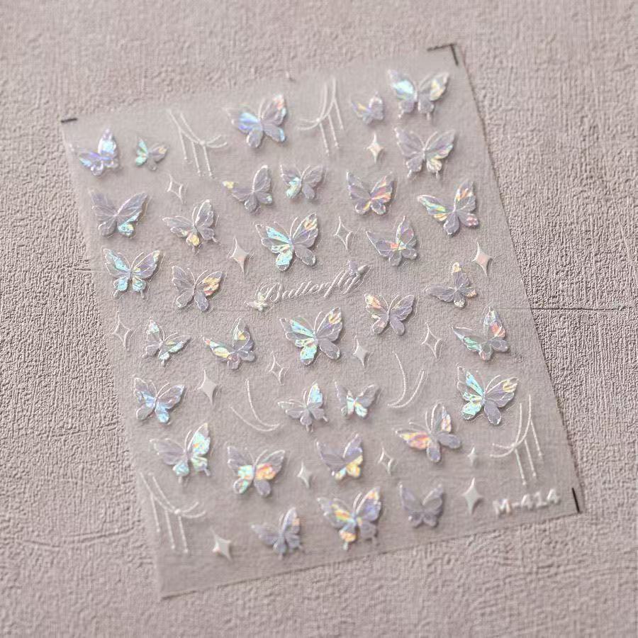 Shell Light Blue Butterfly Nail Art Sticker New Broken Purple Butterfly Beautiful Nail Sticker for daily use T197 - Aurora Butterfly - Pink