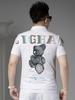 Ozhouzhan Bear Print Hot Drilling Short Sleeve T-shirt Men 2025 New Summer Trendy Stand Collar Half Sleeve Polo Shirt