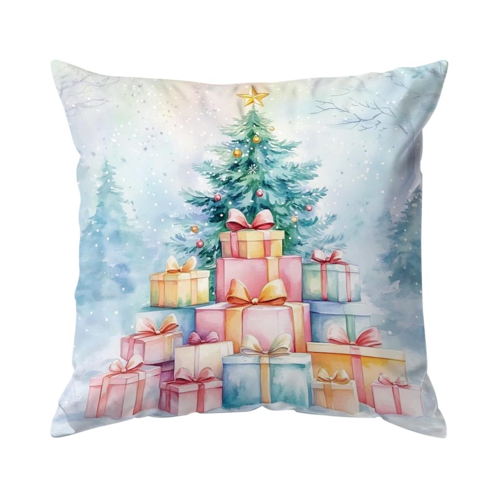 Watercolor Christmas Tree Illustration Pillowcase Bedroom Cushion Cover 100% Polyester Living Room Cushion Pillowcase Home Decor