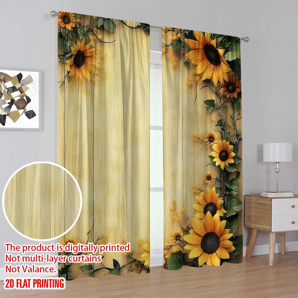 2D Flat Printing 2pc Window Drapes Sunflower Light Filter Family Party Suitable for Hotel Decoration