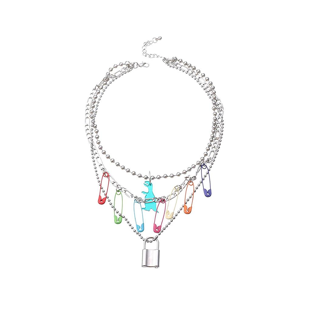 Pin Clavicle Necklace, Round Bead Lock Necklace, Choker Necklaces