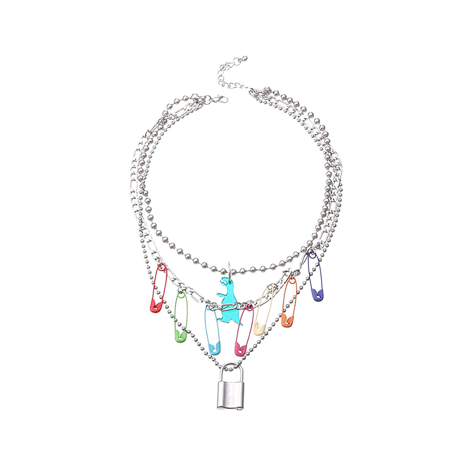 Pin Clavicle Necklace, Round Bead Lock Necklace, Choker Necklaces