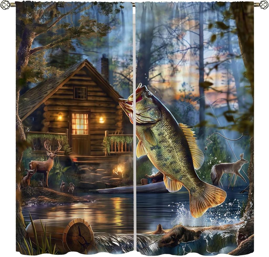 Farmhouse Deer Curtains Bedroom Vintage Rustic Fall Hunting River Cabin Elk Wildlife Window Drape Boys Girls Living Room Curtain For Sitting Polyester