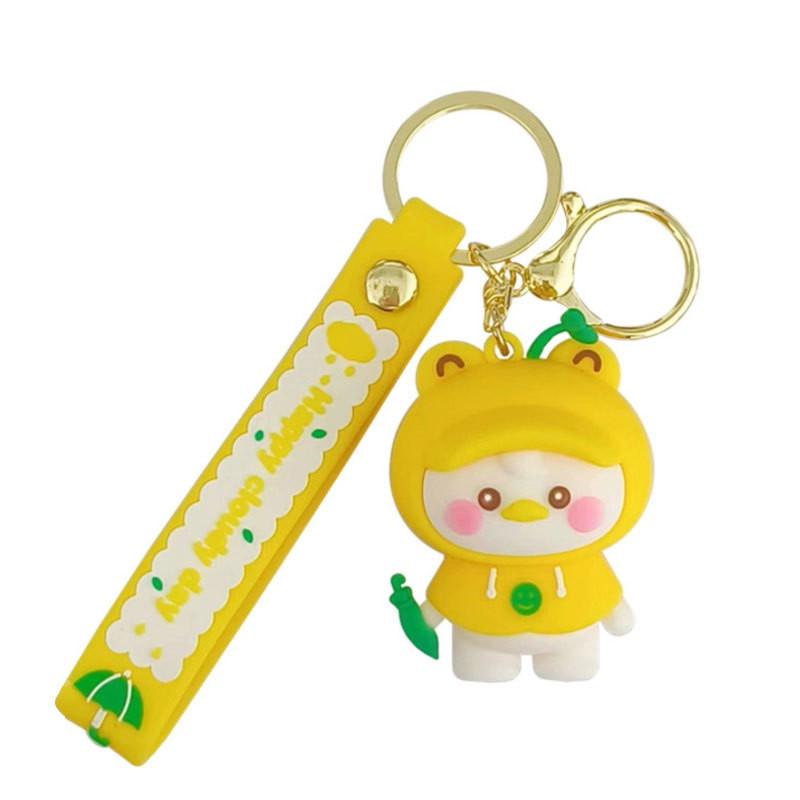 Cute Raincoat Blush Duck Keychain Silicone Figurine Car Accessory Gift For Friends