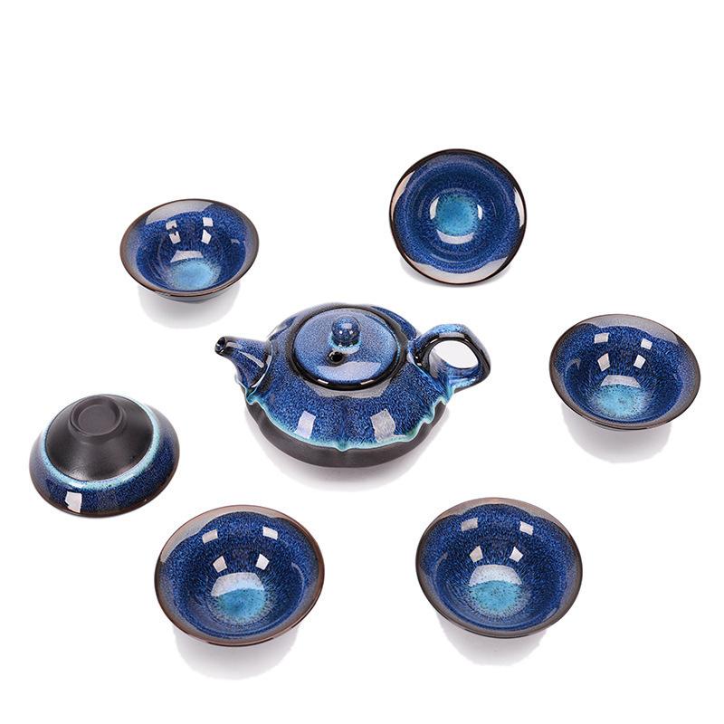 Featured kiln-changed starry sky glaze travel tea set, portable, one pot and four cups, company business souvenir