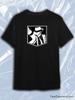 TeeSensation Black Crew Neck Short Sleeve T-Shirt with White Black Michael Jackson Fedora Shield Print