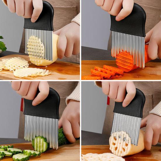 2Pcs Stainless Steel Crinkle Cutter for Potatoes Wave Blade Knife for Curly Fries Vegetable Chips Ergonomic Essential Kitchen Tool for French Fries