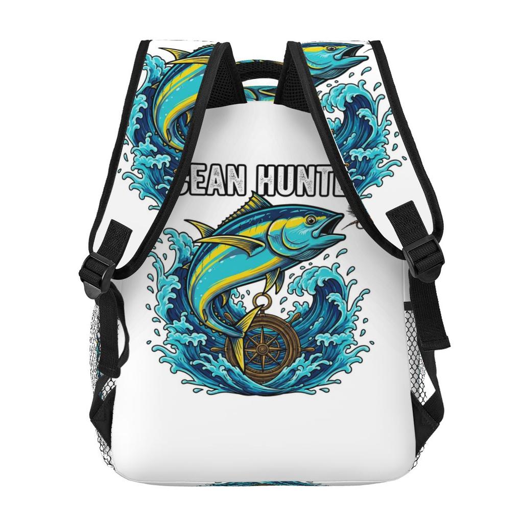 Ocean Hunter Leaping Tuna And Nautical Waves Deep Sea Fishing Backpacks Boys Girls Bookbag School Bags Rucksack Shoulder Bag
