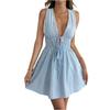 Women Fashion Sleeveless Striped Deep V-neck Summer Dress