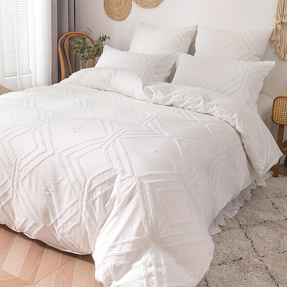 Bohemian Grid Tufted Duvet Cover Set All Season Comfortable Soft Comforter Cover Solid Geometric Texture Bedding Set for Bedroom