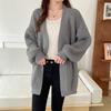 V Neck Loose Casual Cardigan Long Sweater Knitted Women Jacket Autumn and Winter Simple Solid Color Versatile Button Fashion Elegant Long Sleeve Coats