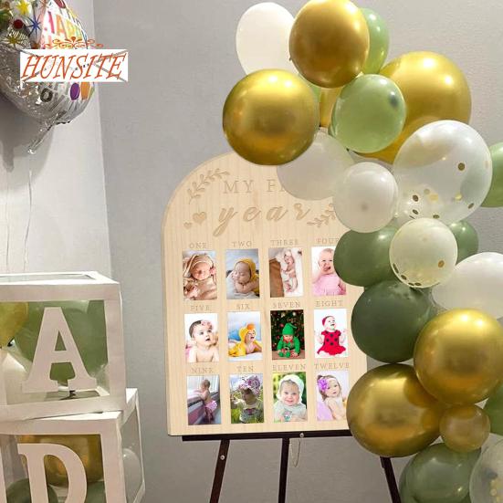 Meilenstein-Fotorahmen für das erste Jahr des Babys, rustikales Holzdisplay