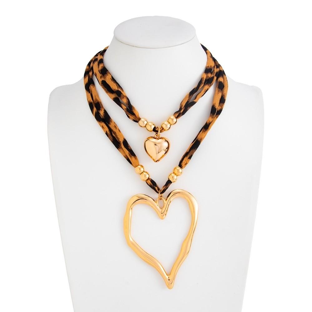 2Pcs/Set Retro Leopard Print Chain Punk Hollow Charms Jewelry Fashion Heart Pendant Necklace Gifts