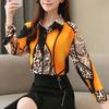 2025 Fashion Office Lady Printed Shirts Spliced Leopard Long Sleeve Chiffon Shirts Women Tops Leopard Button Blouse Women Clothing 8092 50