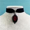 Halloween Red Glass Necklace With Rose Pendant Gothic Style For Men And Women