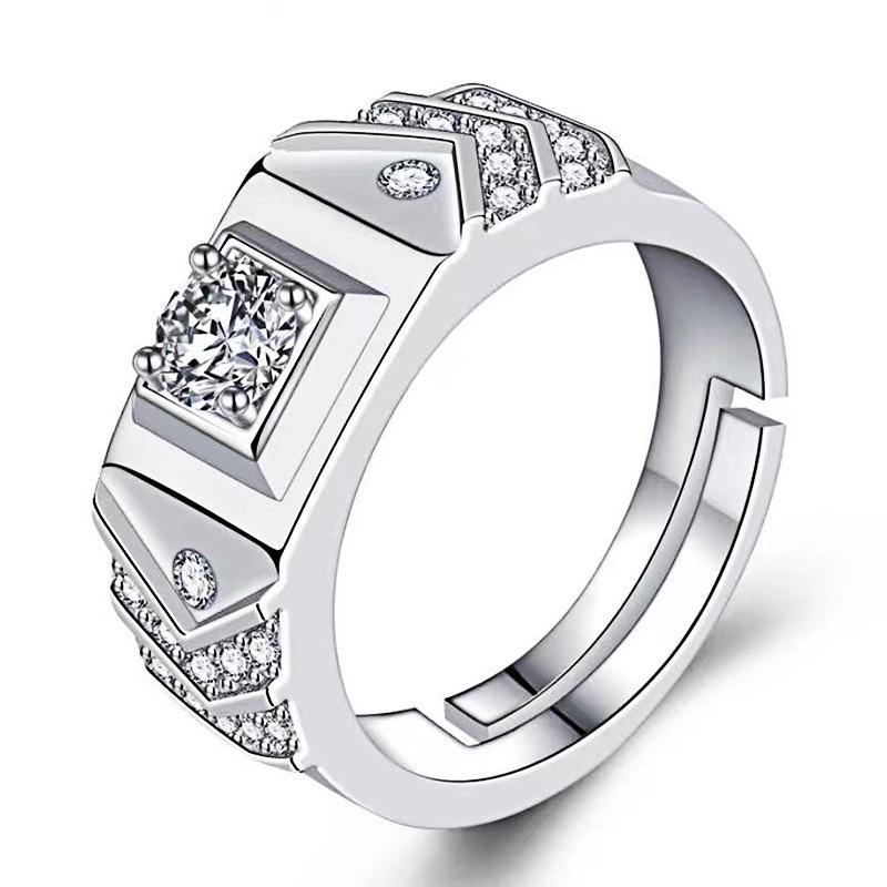 Large Men's Domineering Ring: 925 Sterling Silver, Copper, White Gold-Plated, One Carat Diamond Ring.