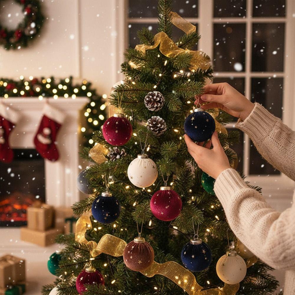 12Pcs/set Creative Velvet Christmas ball Ornaments Shiny Shatterproof Xmas Tree Hanging Pendants Durable Reusable