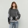 Chuyu Women's Argyle Round Neck Knit Sweater