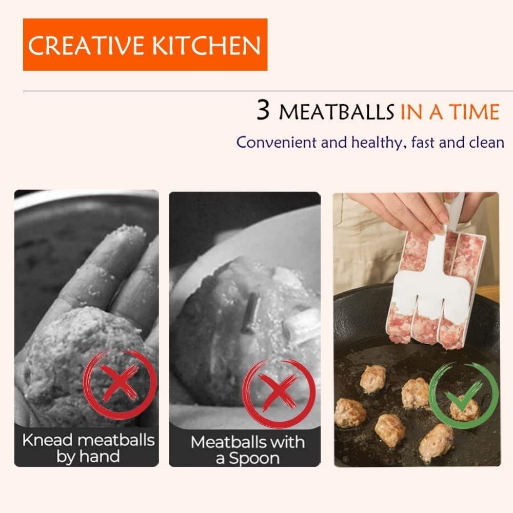 1 Stück, Creative Kitchen Dreifach-Fleischbällchen-Maker, Fleischbällchen-Löffel mit Schneidspaten, DIY-Fleischbällchen-Set, für die schnelle Herstellung von Keksteig oder Sorbet