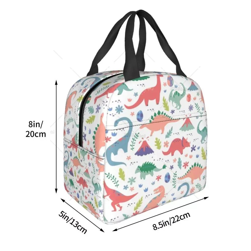 Cartoon Dinosaur Print Thermal Insulated Lunch Bag Women Portable Lunch Tote for Outdoor Camping Travel Multifunction Food Box