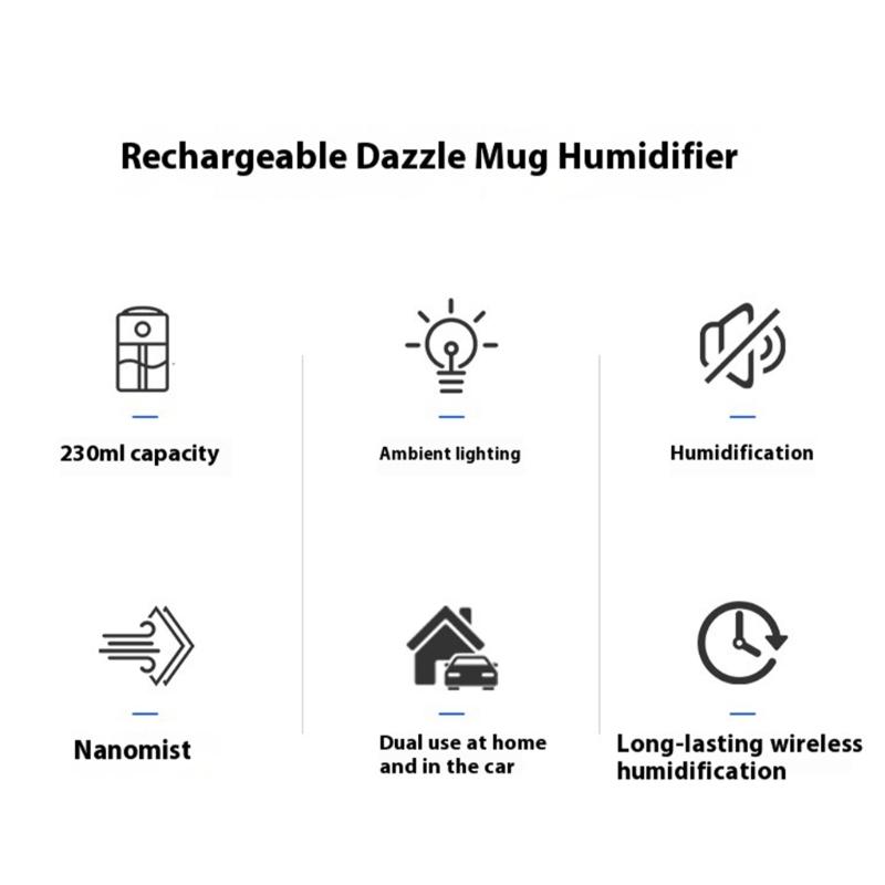 Rechargeable Mini Humidifier Small Desk Air Humidifier with Colorful Atmosphere Light and 4/8 Hour Timer for Home Use