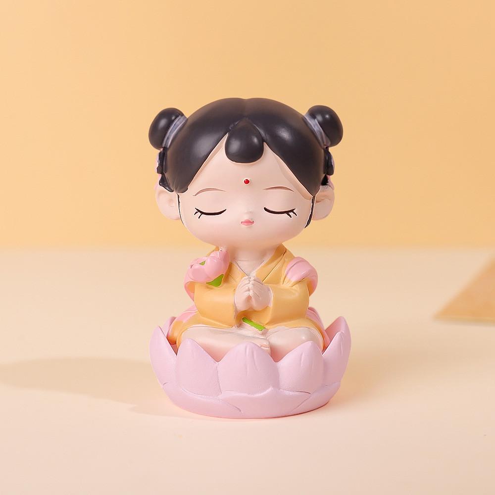 Buddhist Blessing Resin Figurine With Lotus Base For Home Decor And Giftgiving