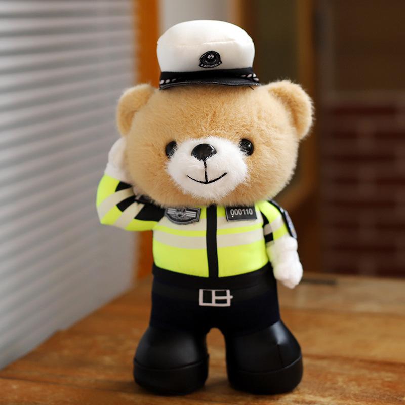 Salute Police Bear Doll Teddy Bear Traffic Police Plush Toy SWAT Panda Doll Public Security Riding Doll