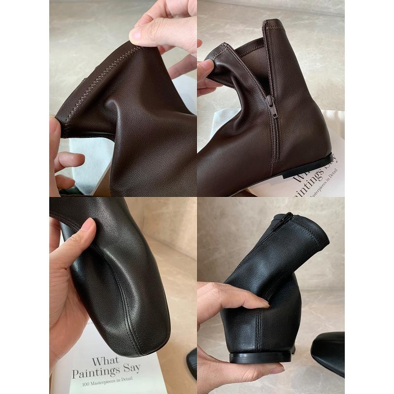 Verze z ovčí kůže z hroznové ma s vnitřním zvýšením výšky o 3 cm boční zip tenké kozačky elastické kozačky dámské s plochou podrážkou retro krátké kozačky