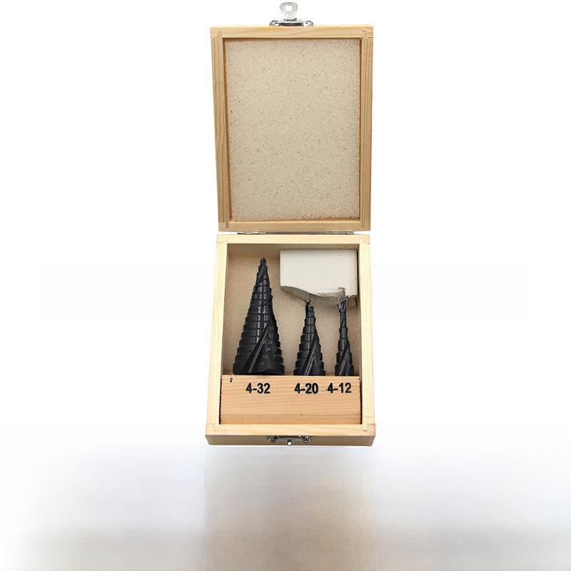 3-Piece Titanium-Coated Spiral Groove Step Drill Set with Triangular Handle