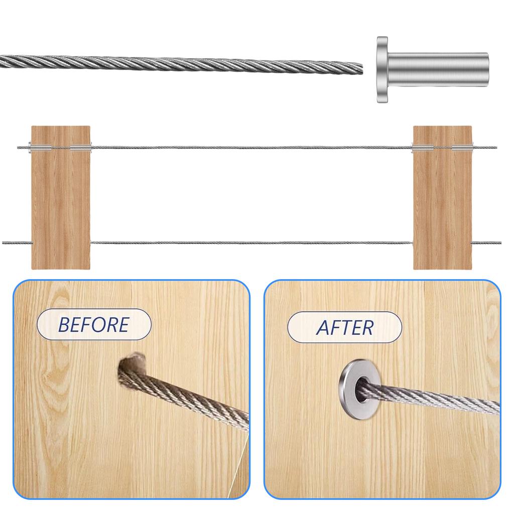 100 Set Steel Cable Railing Protector Sleeves Cable Railing Hardware Sleeves Simple Installation Suitable for Wood Posts