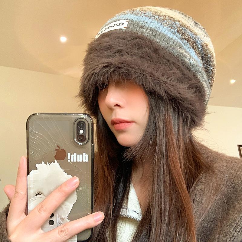 Maillard plush bag head knitted pile hat children's season big head circumference cold and warm versatile wool hat tide