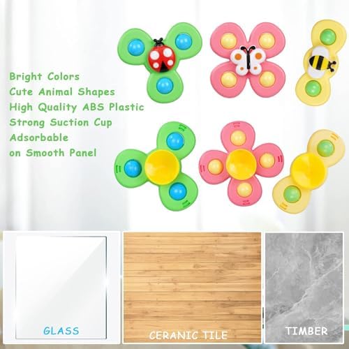 Ainiv Suction Cup Spinner Toys, 3 Pack Octopus Finger Fidget Spinners, Cartoon Bath Water Toys, Sensory Toys for Toddlers Kids Age 1-6