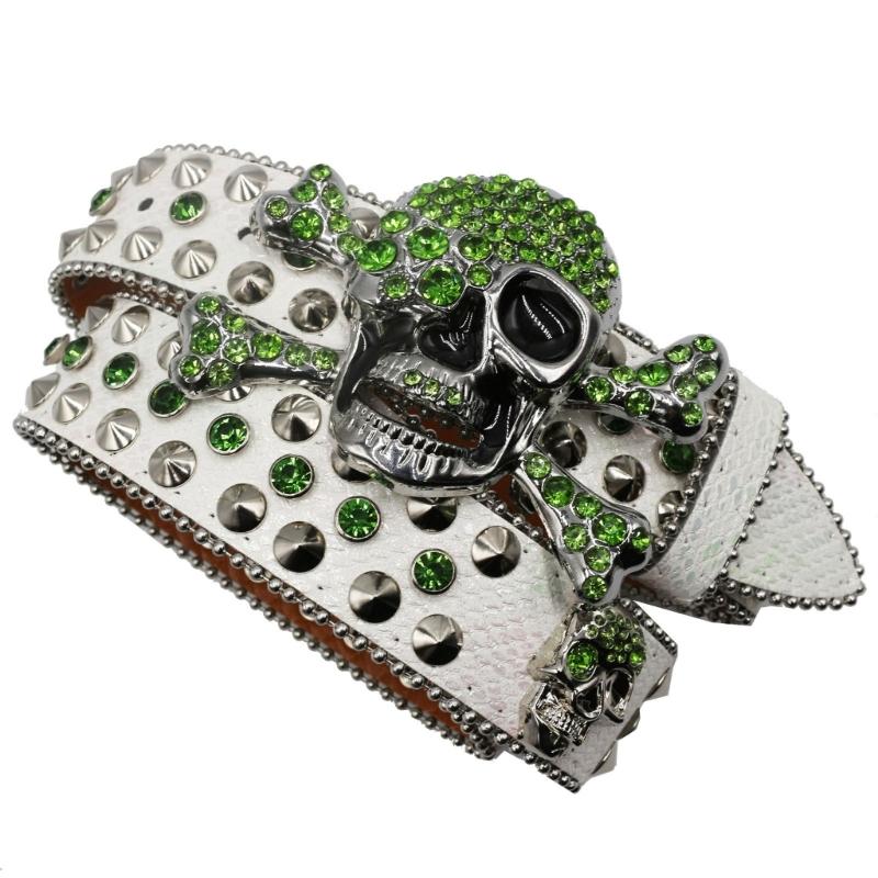 Punk Skull Buckle Belt for Adult Teens Rhinestones Rivet Studded Belt Halloween Party Music Festival Belt Eye Catching