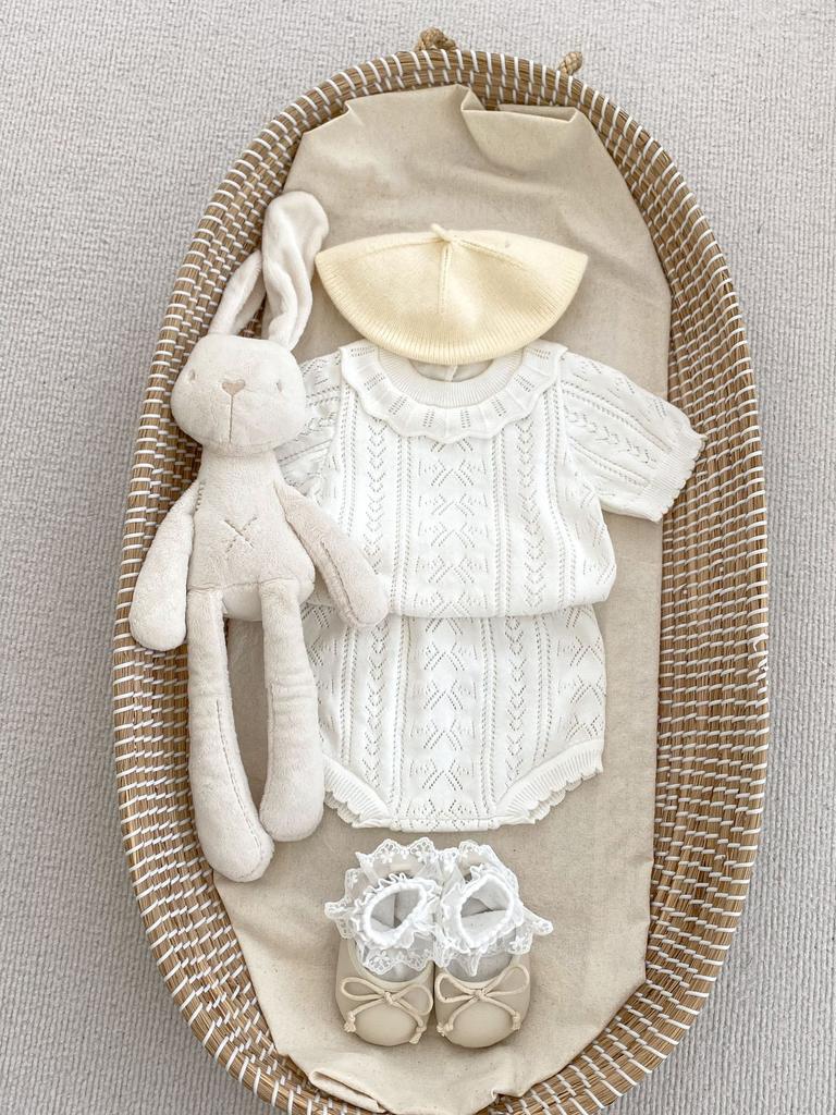 Baby Girl Summer Knit Set Short Sleeve Hollow Out Top And Shorts Breathable Casual Two Piece Outfit