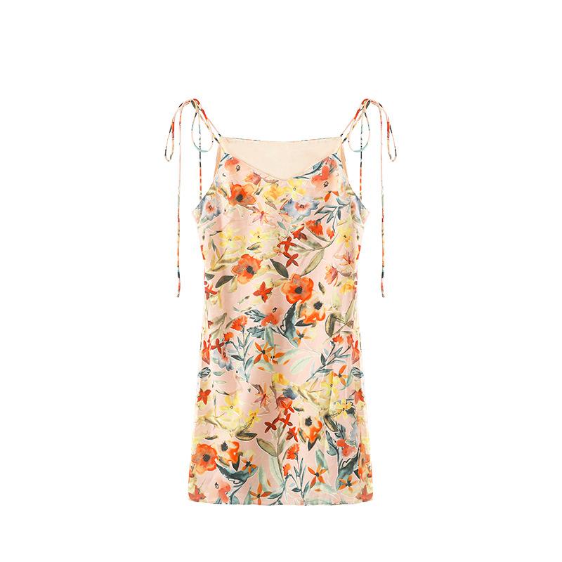 Suspender floral V-neck dress summer new design sense niche first love temperament thin skirt