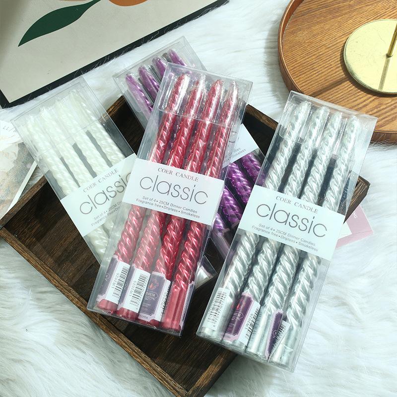 Colorful European-style Electroplated Threaded Long Pole Candles Christmas Wedding Birthday Chinese Valentine's Cone Candles Romantic Decoration