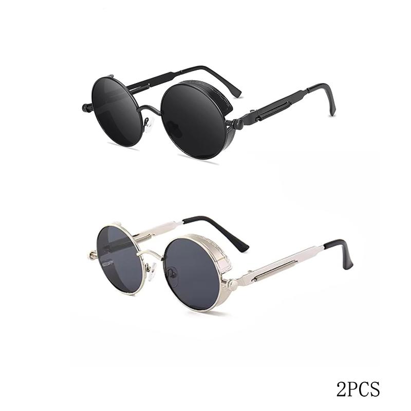 Classic Gothic Steampunk Sunglasses Men Women Brand Designer Vintage Round Metal Frame Sun Glasses High Quality UV400