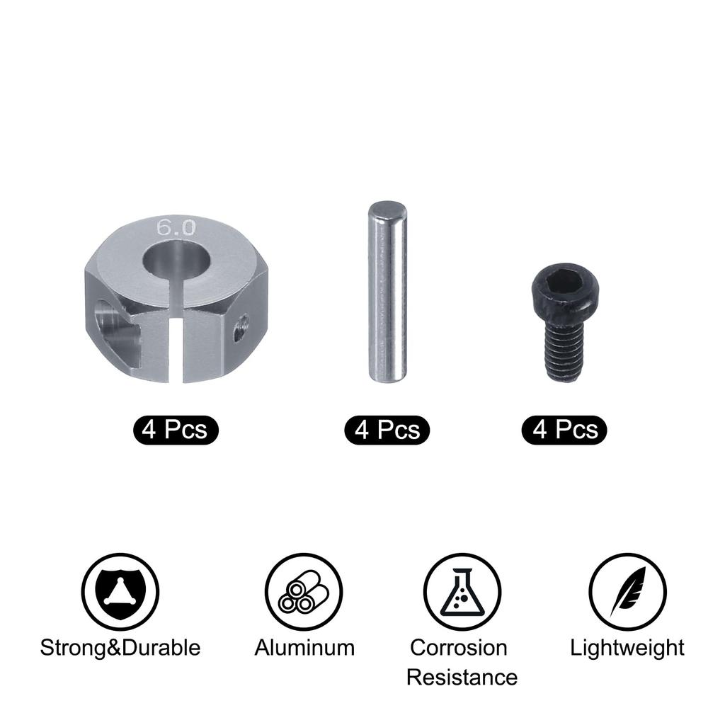 uxcell Aluminum Wheel Hex Hub Drive Adapter with Screws and Pins for RC Car Upgrade Replacement Parts, 12mm Titanium, 6mm Thick, 4 Pieces