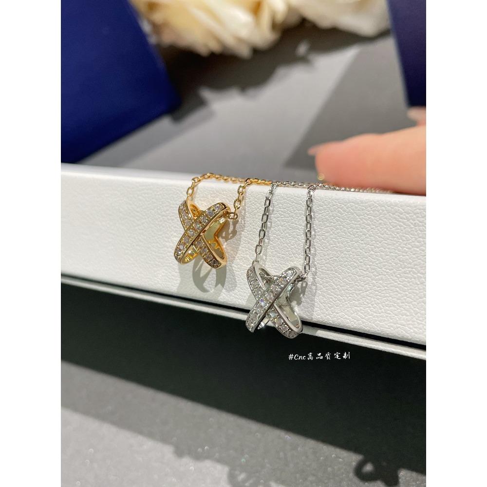9256 Silver Paris Full Diamond Cross Three-dimensional Necklace Women's Light Luxury High-end Temperament Rose Gold Collarbone Chain