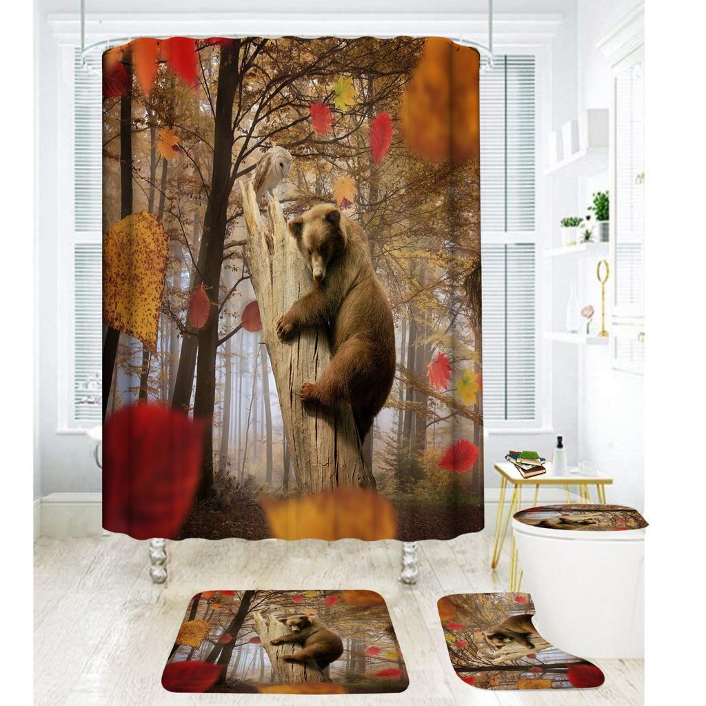 Bathroom Shower Curtain Four-Piece Digital Printing African Animal Waterproof Shower Curtain Shower Curtain Partition Curtain Bath Mat