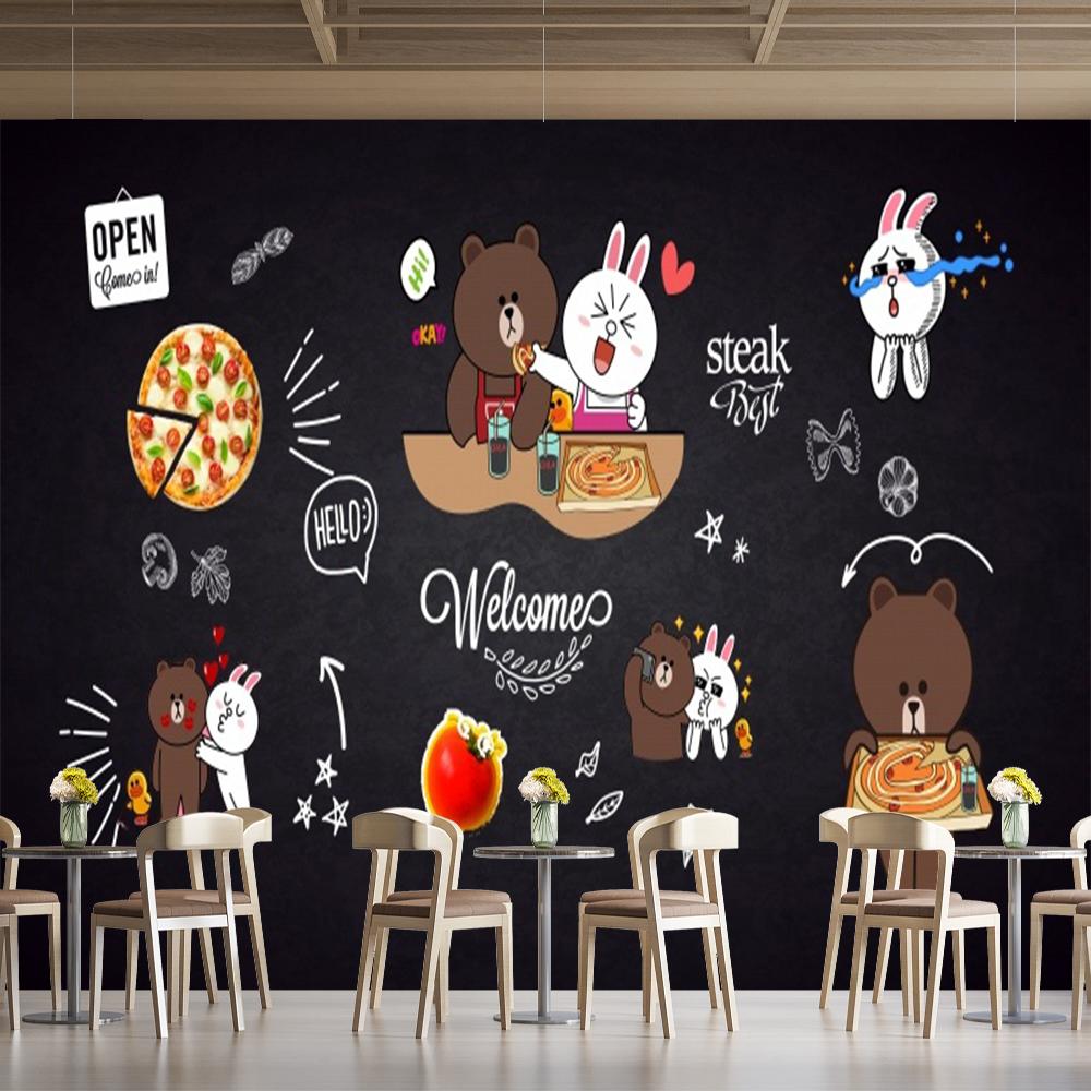 Pizza Wallpaper European And Brick Wall Hand-Painted Pizza Wall Paper Home Decor