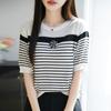 Women Knit T-shirt MODERN NEW SAGA Summer Knitted Shirt Short Sleeve Tees O-neck Patchwork Pullover Knit Tops
