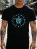 Unisex Navy Blue Tee Tribal Turtle Circle Pattern Print Short Sleeve Loose Casual Summer Street Basic Top For Adult Male Daily Wear
