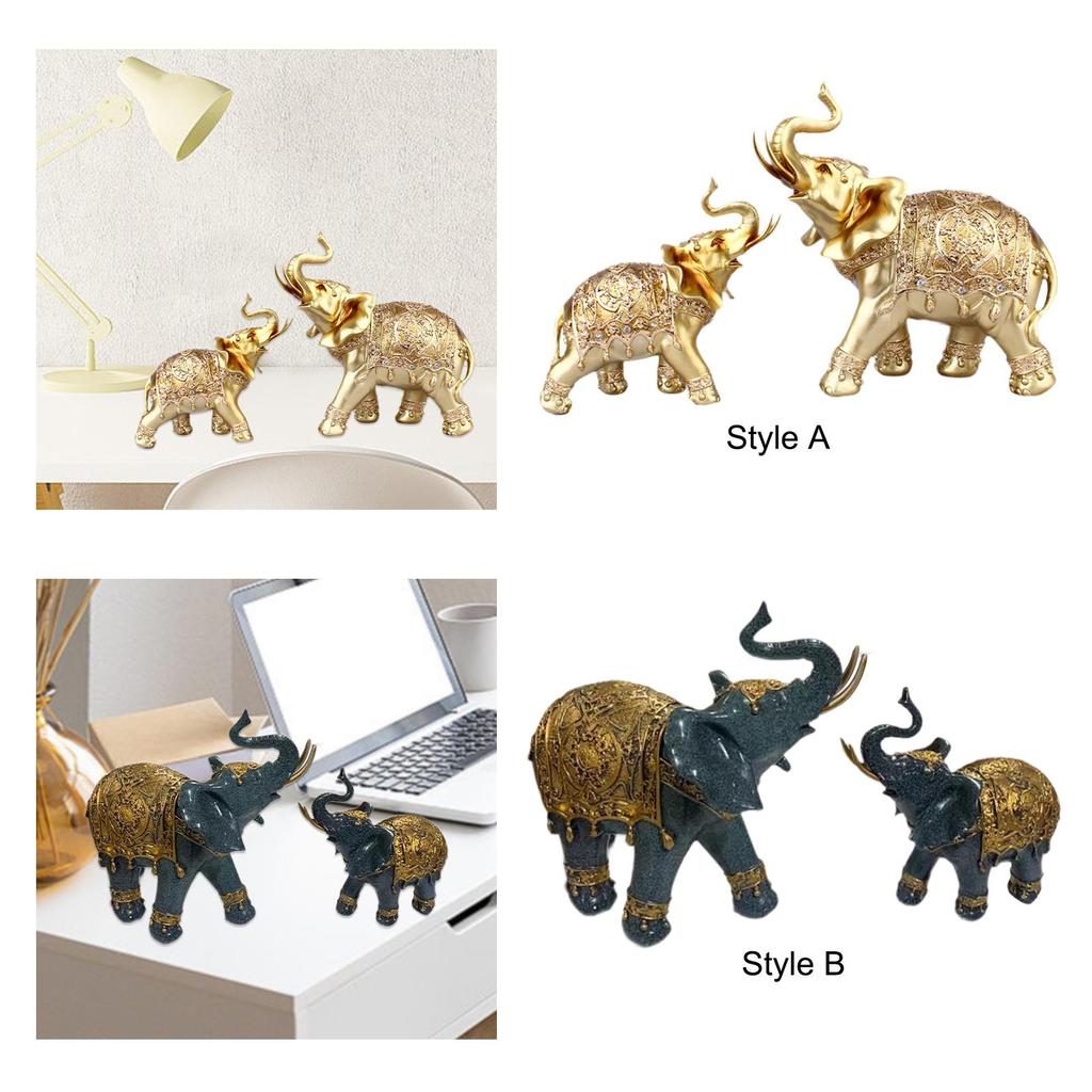 Big and Small Elephant Figurines Sculpture Tabletop Decoration Collection for