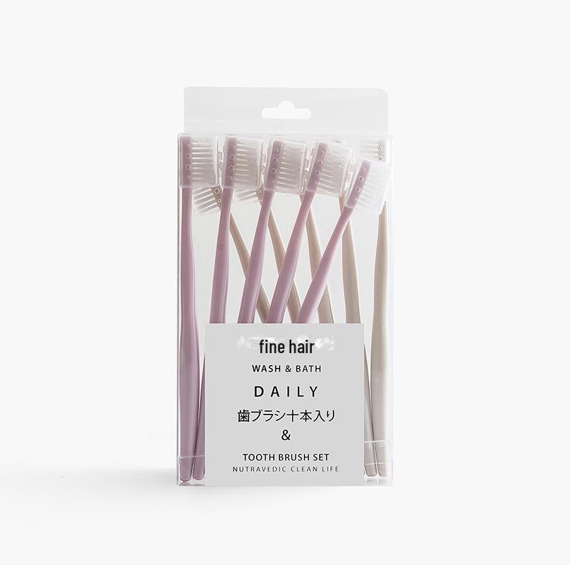 Periuță de dinți cu peri moi în stil japonez pentru adulți cu husă de protecție, culori macaron, cap mic, pachet de 10