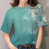 Summer Round Neck 3D Butterfly Flower Pattern Print Top Fashionable Casual Short Sleeved Women's T-shirts